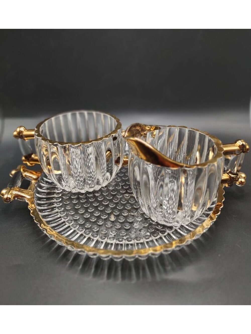 Jeannette Glass National Pattern Creamer, Sugar, and Tray Set
